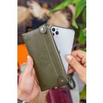 Garbalia Roosevelt Hakiki Deri Telefon Bölmeli El Saplı Unisex Portföy Cüzdan - Yeşil