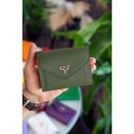 Garbalia Vegan Deri Mini Kadın Cüzdanı Haki Bozuk Para Gözlü Günlük Kullanım İçin Minimalist Stil
