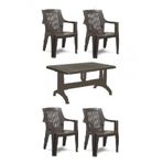 Gardelia 4 Adet Elegance Rattan Efektli Plastik Sandalye + 70x120 Plastik Masa Balkon Bahçe Sandalyesi