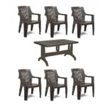 Gardelia 6 Adet Elegance Rattan Efektli Plastik Sandalye + 70X120 Plastik Masa Balkon Bahce Sandalye