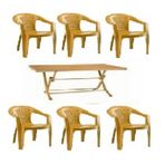 Gardelia Sutlu Kahve Teak Plastik Kollu Sandalye 70X120 Plastik Katlanir Metal Ayak Masa