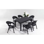 Garden 90x150 Dikdörtgen Masa Takımı 1 Masa + 6 Sandalye Antrasit Bahçe Balkon Teras Antrasit