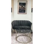 Garden House 2' Li Gri Antrasit Papatya Gümüş Metal Ayak ve Şeritli Çay Seti Koltuk Ofis Koltuğu