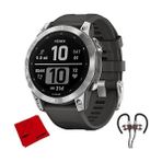 Garmin 010-02-2017 Fenix 7 Akıllı Saat- Graphite Band ile Gümüş | Resmi Abd Ortak Modeli | Sche With Deco Gear Manyetik Kablosuz Sport Earbuds + Deco Gear Microfiber Temizlik Kumaş - Siyah
