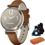 Garmin 010-02208-02 Lily 2 Classic Cream Gold With Tan Deri Band Akıllı Saat | Resmi Abd Ortak Modeli | Spor Havlusu + Deco Essentials Wearable Commuter Front & Arka Güvenlik Işık - Siyah