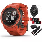 Garmin 010-02293-21 Instinct Solar Rugged Outdoor Watch With Gps Flame Red Sche With Ekran Protector 2-Pack, 2-Pack Emergency Shoes With Sos Led Light Bıçağı And Flashlight And Taktik Pen Set Set Set