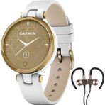 Garmin 010-02384-A3 Lily Classic Edition, Light Gold Bezel With White Case & Italian Deri Band Watch Sche With Deco Gear Manyetik Kablosuz Sport Earbuds - Beyaz
