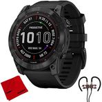 Garmin 010-02541-22 Fenix 7X Sapphire Solar Smartwatch - Black Dlc Titanyum, Black Band | Resmi Abd Ortak Modeli | Sche With Deco Gear Wireless Sport Earbuds + Deco Gear Temizlik Kumaş Kumaşı