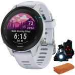 Garmin 010-02641-21 Forerunner 255 Music Gps Smartwatch, Whitestone | Resmi Abd Ortak Modeli | Spor Havlusu + Deco Essentials Wearable Commuter And Front Safety Light Light