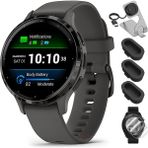 Garmin 010-02785-00 Venu 3s Health Fitness Gps Akıllı Saat Steel Bezel With Pebble Gray Case 41MM Sche With Deco Essentials Şarj Dock, Dust Cover 3 Pack ve 2pack Ekran Koruyucu - Siyah