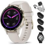 Garmin 010-02785-04 Venu 3s Health Fitness Gps Akıllı Saat Gold Steel Bezel With Ivory Case 41MM Sche With Deco Essentials Şarj Dock, Dust Cover 3 Pack ve 2pack Ekran Koruyucu - Siyah