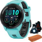 Garmin 010-02810-02 Forerunner 265 Gps Akıllı Saat, Aqua/black | Resmi Abd Ortak Modeli | Işout Soğutma Spor Havlusu + Deco Essentials Wearable Commuter Front & Arka Güvenlik Işık Işık Işık Işığı - Siyah