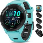 Garmin 010-02810-02 Forerunner 265 Gps Akıllı Saat Aqua/black Sche ile Deco Essentials Silikon Dust Cover 3 Pack, Round Tempered Glass Ekran Koruyucu ve 2 Yr Cps Geliştirilmiş Koruma Paketi - Siyah