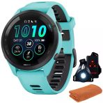 Garmin 010-02810-02 Forerunner 265 Gps Smartwatch, Aqua/Black | Resmi Abd Ortak Modeli | İşout Soğutma Spor Havlusu + Deco Essentials Wearable Commuter Front & Arka Güvenlik Işık Işık Işık Işığı