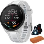 Garmin 010-02863-31 Forerunner 165 Music Smart Sport Watch, Mist Gray + Whitestone Spor Havlusu + Deco Essentials Wearable Commuter Front + Arka Güvenlik Işık Işık Işık Işığı - Siyah