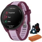 Garmin 010-02863-33 Forerunner 165 Music Smart Sport Watch, Berry + Lilac | Resmi Abd Ortak Modeli | Spor Havlusu + Deco Essentials Wearable Commuter Front Ve Arka Güvenlik Işığı