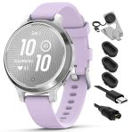 Garmin 010-02891-01 Lily 2 Active Smartwatch Silver With Mor Jasmine Silikon Bant Sche With Deco Essentials Şarj Dock, Silikon Dust Cover 3 Pack And Usb Type C Şarj Ve Sen Kablo