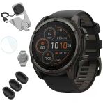 Garmin 010-02906-10 Fenix 8 47 Mm, Solar Sapphire, Karbon Gray Siyah/Pebble Gray Sche İle Deco Essentials Şarj Dock, 3X Silikon Toz Kapağı Ve 1.4 Ekran Koruyucu