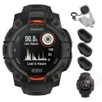 Garmin 010-02934-00 Instinct 3-45 Mm Açık Gps Smartwatch Solar Black Band Sche İle Deco Essentials Şarj Dock, Silikon Dust Cover 3 Pack Ve 2Pack Ekran Koruyucu