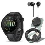 Garmin Forerunner 165 Music Gps Smartwatch (Black-Slate Gray) Sche With Focus Camera Charger Stand For Garmin Smartwatches And İn-Ear Earbud Foots (Black) (3 Madde)