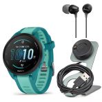 Garmin Forerunner 165 Music Gps Smartwatch (Turquoise-Aqua) Sche With Focus Camera Şarj Stand Smartwatches And İn-Ear Earbud Buzzs (Black) (3 Madde)
