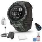 Garmin Instinct 2 - Camo Edition Smart Watch Graphite Camo + Watch Şarj Stand + Usb Car/Wall Adaptör + 6Ave Temizlik Kit + Ter Workout Havlu (010-02626-13)