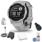 Garmin Instinct 2 Solar - Mist Gray (45Mm) + Watch Şarj Stand + Usb Car/Wall Adaptör + 6Ave Temizlik Kit + Ter Workout Havlu (010-02627-11)