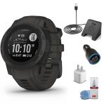 Garmin Instinct 2S - Standard Edition Smart Watch-Graphite + Watch Şarj Stand + Usb Car/Wall Adaptör + 6Ave Temizlik Kit (010-02563-10)