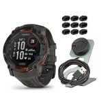 Garmin Instinct 3 50Mm Solar Gps Yerleşik Flashlight (Black With Charcoal Band) Sche With Focus Camera Portable Şarj Stand And Focus Şarj Port Protectors (9-Pack) (3 Madde)