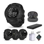 Garmin Instinct 3 Taktik Sürümü, Solar Şarjlı 50mm Ekran, USB Duvar Şarj Cihazı + Mikrofiber Temizlik Bezi ile Dış Mekan Sağlam GPS Akıllı Saat Paketi...