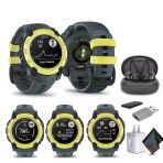 Garmin Instinct E 40Mm, Açık Gps Smartwatch, 7/24 Sağlık İzleme, 14 Günlük Battery Life, Electric Lime/Twilight (010-02932-01) With Earbuds Sch
