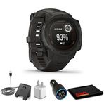 Garmin Instinct Solar Graphite + Usb Car/Wall Adaptör + Watch Şarj Stand + 6Ave Fiber Kumaş (010-02293-10)