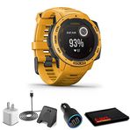 Garmin Instinct Solar Sunburst + Usb Car/Wall Adaptör + Watch Şarj Stand + 6Ave Fiber Kumaş (010-02293-19)