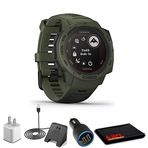 Garmin Instinct Solar Taktik Edition Moss + Usb Car/Wall Adapt + Watch Şarj Stand + 6Ave Fiber Kumaş (010-02293-14)