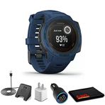Garmin Instinct Solar Tidal Blue + Usb Car/Wall Adaptör + Watch Şarj Stand + 6Ave Fiber Kumaş (010-02293-11)