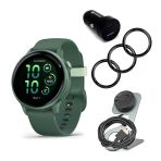Garmin Vivo 6 Gps Smartwatch (Metallic Jasper Green İle Jasper Band) (1994) 45W 2Port Araba Şarj, Portatif Şarj Standı Ve Tempered Glass Ekran Koruyucu Film (40Mm) (4 Öğeler) (4)) (4)) (4))