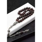 Garnet - Lal Doğal Taş Tesbih 925 Ayar Gümüş 8 Mm Küre Kesim