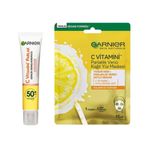 Garnier C Vitamini Parlak Günlük UV Korumalı Güneş Yüz Kremi SPF50 Işıltılı Doku 40 ml + C Vitamini Parlaklık Verici Kağıt Yüz Maskesi Cilt Bakım Seti
