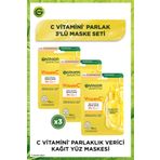 Garnier C Vitamini Parlaklık Verici Kağıt Yüz Maskesi 3'lü Set (5% Gliserin, Niacinamide)