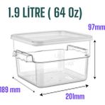 Gastroplast gsp-2 Polikarbon Plastik Saklama Kabı.Cam Gibi Şeffaf ,kırılmaz,çizilmez,polikarbon Plastikten,profesyonel Mutfaklar Için 1.9 Litre ( 64 Oz ) Kapaklı Saklama Kabı. - 1,9 lt