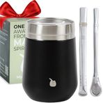 GAUCHO-MARKET Büyük Yerba Mate Kupası Kabak Çay Bardağı Seti, 2 Bombilla (Pipet) ve Temizleme Fırçası (Devrim Siyahı) içerir