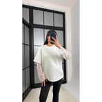 Gaus Beyaz Kol Dantel Detaylı Modal Kumaş Basic Tshirt gaus-01209