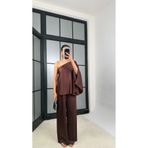GAUS CO Kahve Yarasa Kol Bluz Beli Lastikli Pantolon Saten Takım GAUS-01528