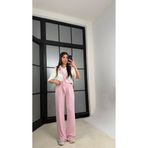 GAUS CO Pembe Şal Detaylı Basic Tshirt Beli Lastikli Pantolon İkili Eşofman Takımı GAUS-01284