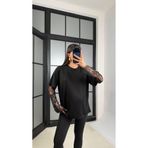 Gaus Siyah Kol Dantel Detaylı Modal Kumaş Basic Tshirt gaus-01209