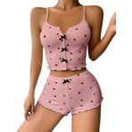 GAZANİGA Kadın Beyaz Askılı Desenli Gecelik Pijama Şortlu Takımı BELLA (PEMBE, 2XL/3XL)