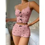 GAZANİGA Kadın Beyaz Askılı Desenli Gecelik Pijama Şortlu Takımı BELLA (PEMBE, S/M)