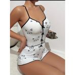 Gazaniga Kadın Beyaz Askılı Desenli Gecelik Pijama Şortlu Takımı Bella - S - M - Beyaz-2