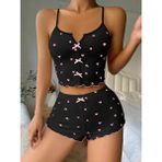 GAZANİGA Kadın Beyaz Askılı Desenli Gecelik Pijama Şortlu Takımı BELLA (Siyah, L/XL)