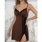 Gazaniga Kadın Kahverengi Askılı Siyah Dantelli Gecelik Browny - 2XL - 3XL